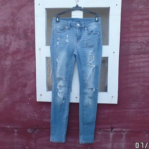distress medium blue wash wax jean